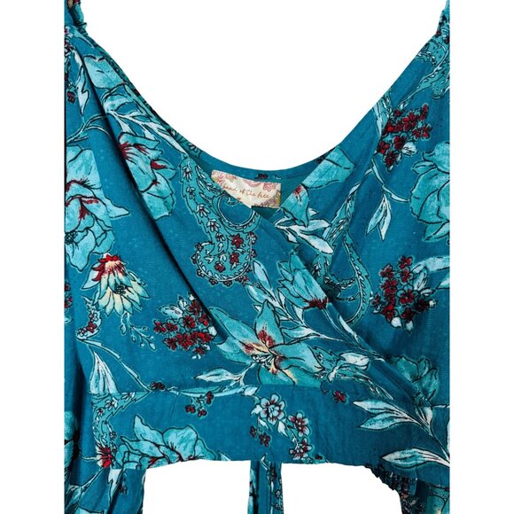 2/$30 NWT Large Band Of The Free - V Neckline Teal Red Floral Tie-Back Blouse - Picture 13 of 15